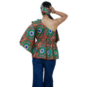Women's One Shoulder Peplum Blouse with Matching Headwrap -- FI-2065