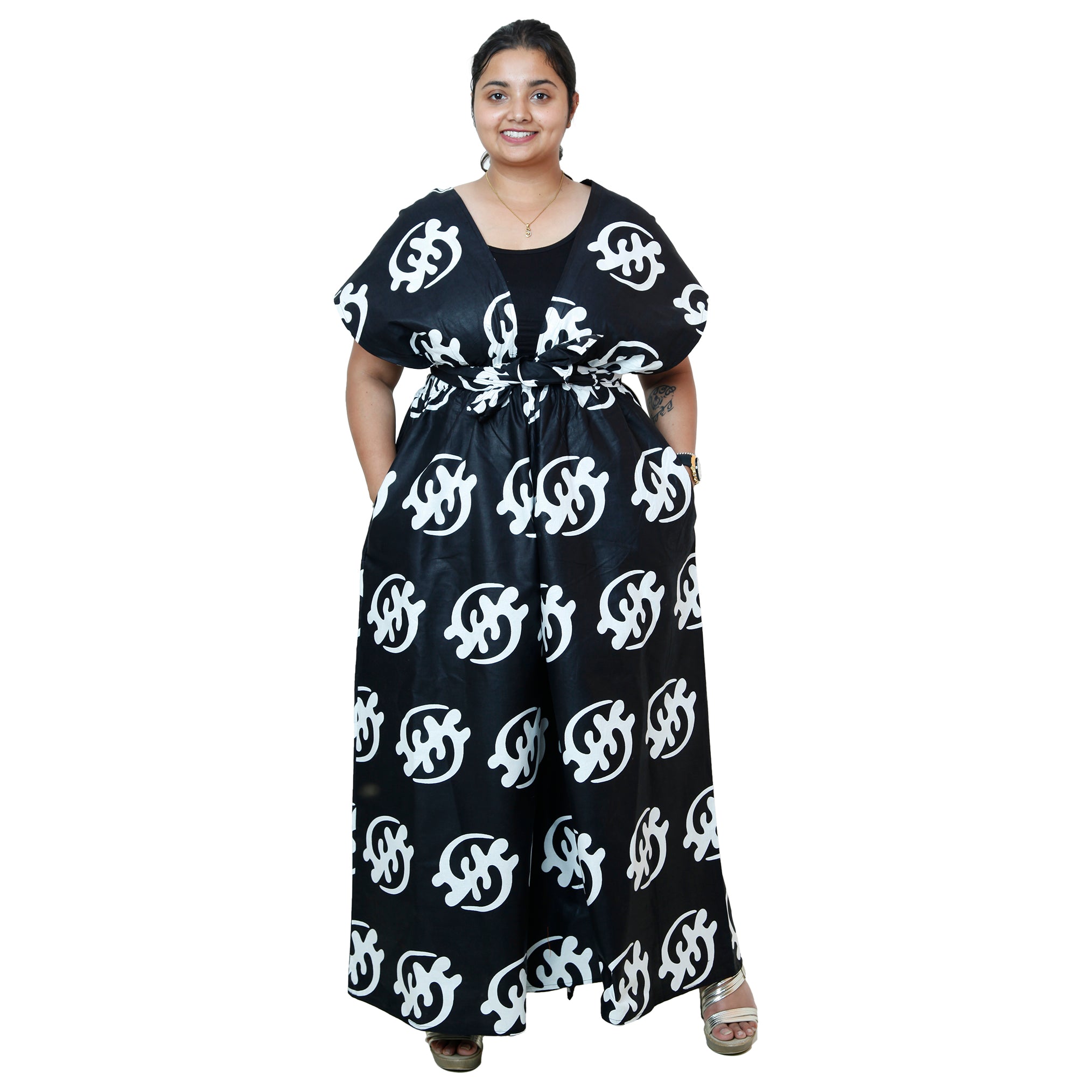 Printed Wide Leg Pants with Wrap Tie FI-67
