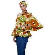 Women's One Shoulder Peplum Blouse with Matching Headwrap -- FI-2065