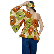 Women's One Shoulder Peplum Blouse with Matching Headwrap -- FI-2065