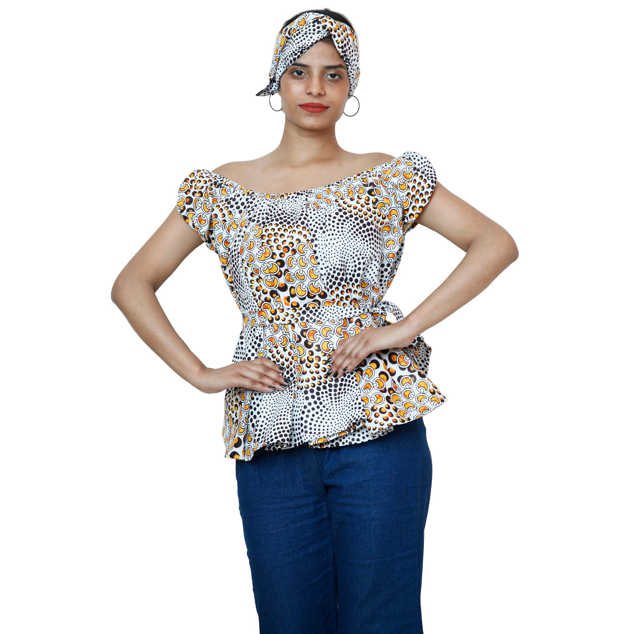 Women's African Printed Short Sleeve Peplum Top FI-2033