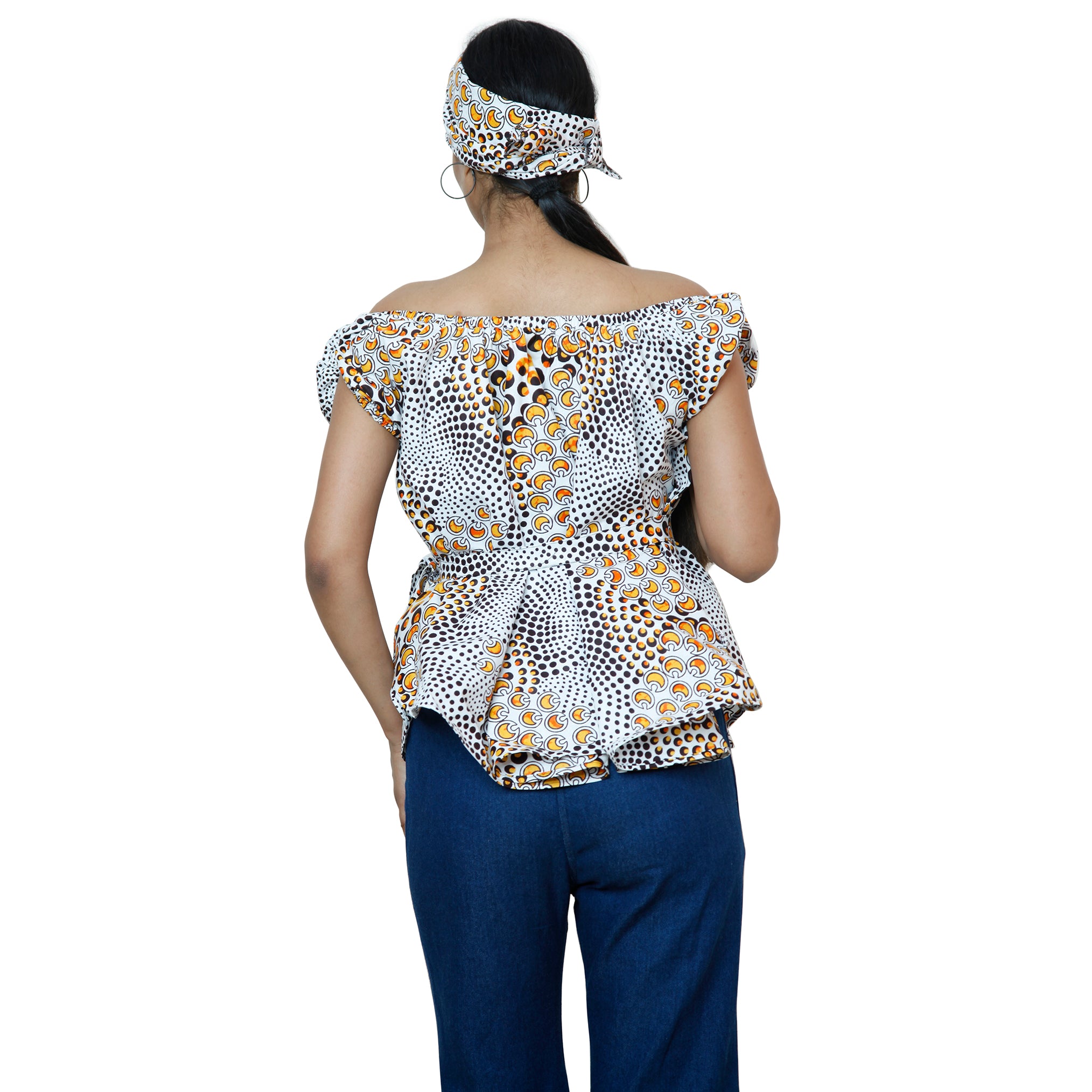 Women's African Printed Short Sleeve Peplum Top FI-2033