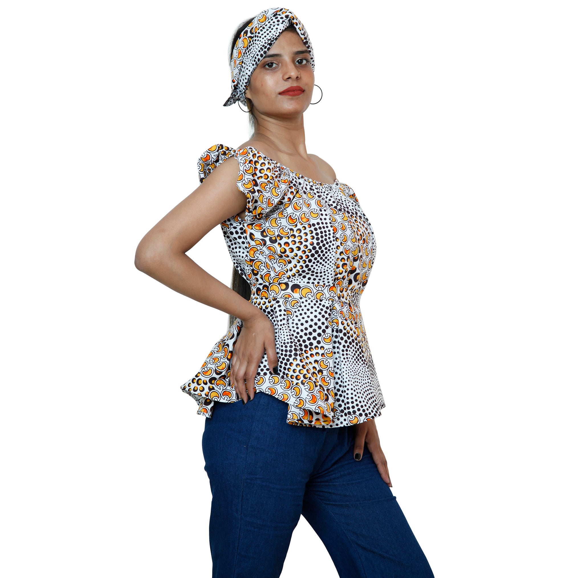 Women's African Printed Short Sleeve Peplum Top FI-2033