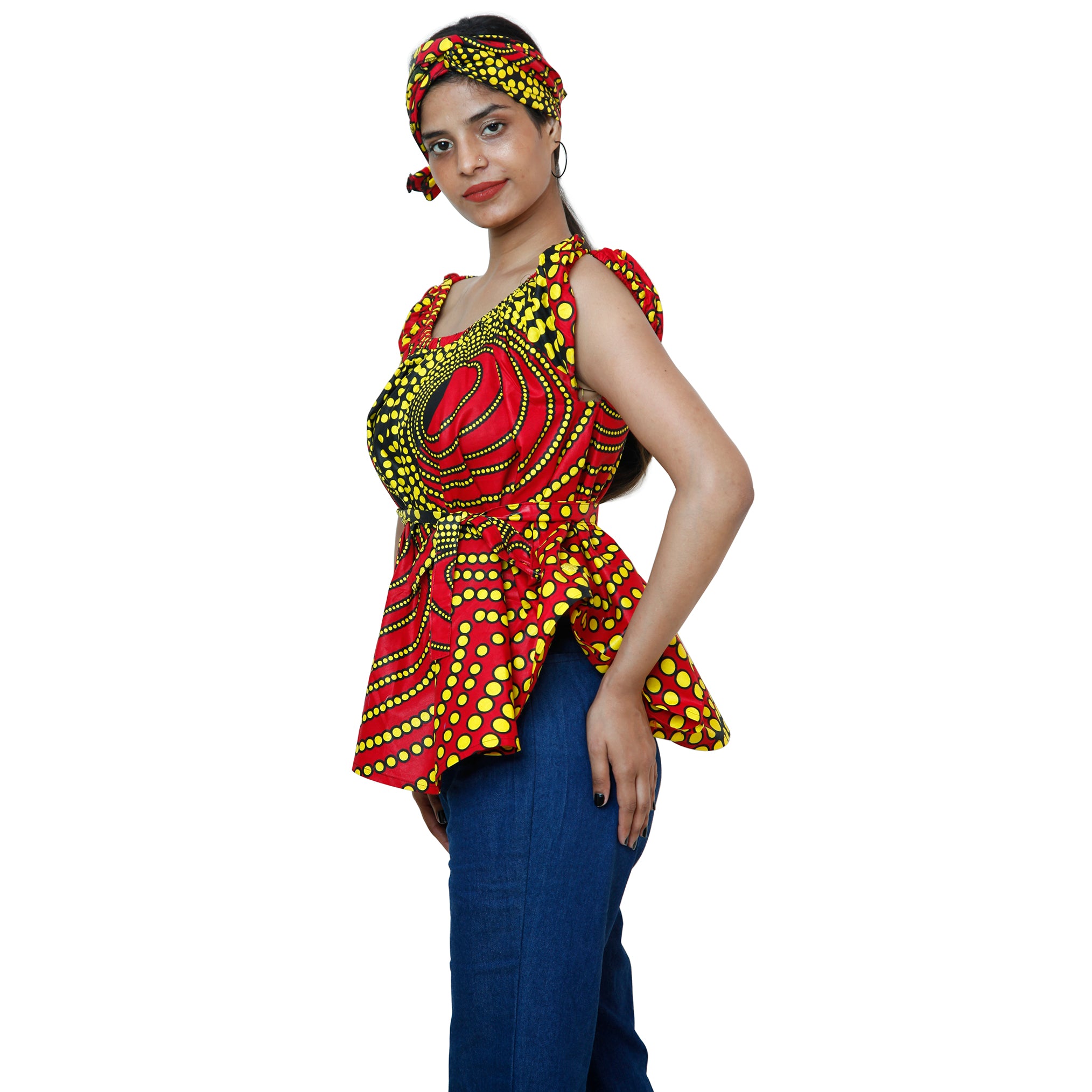 Women's African Printed Short Sleeve Peplum Top FI-2033