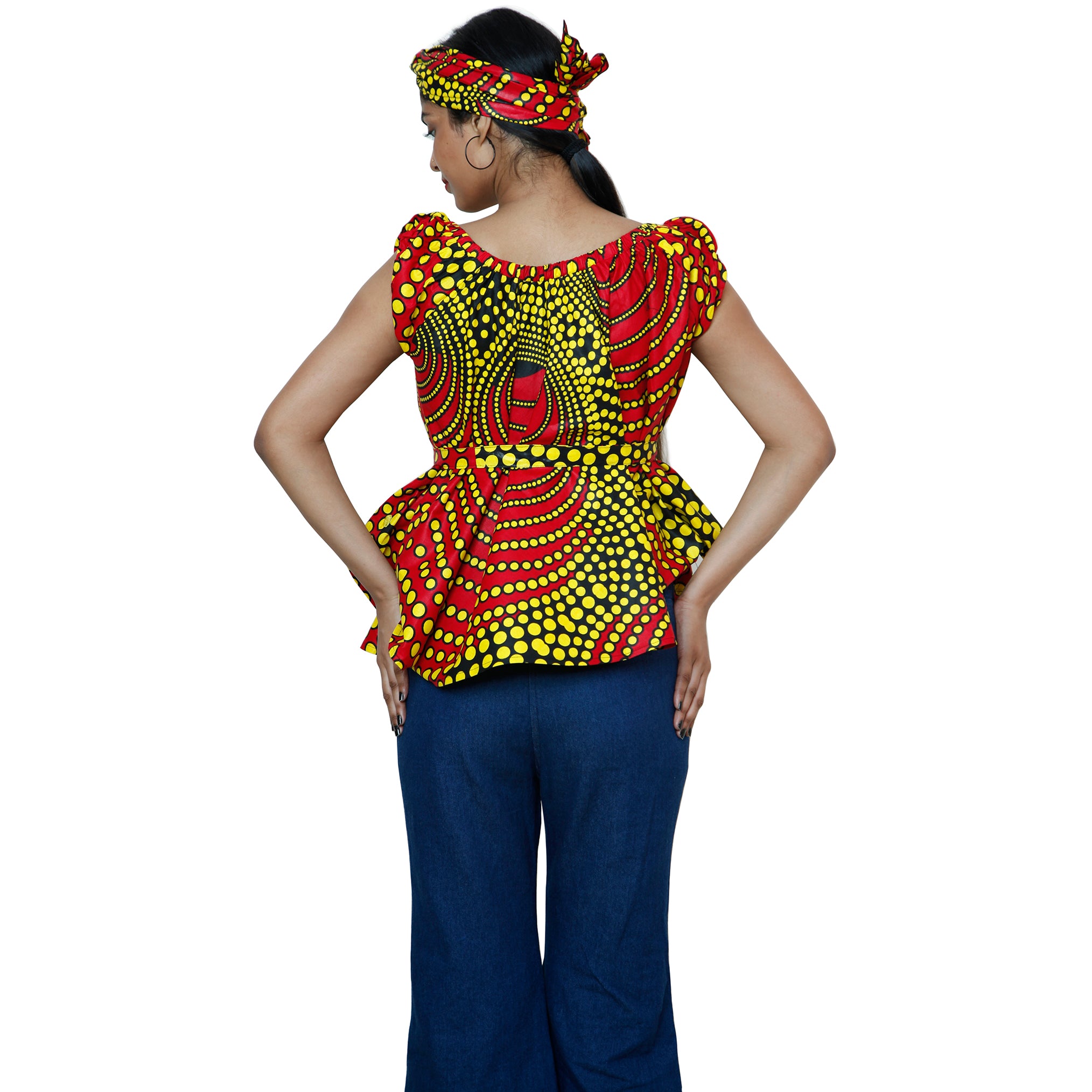 Women's African Printed Short Sleeve Peplum Top FI-2033