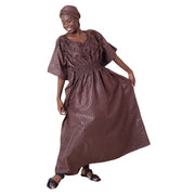 Women's Short Sleeve Smocking Waist Maxi Dress -- FI-7010