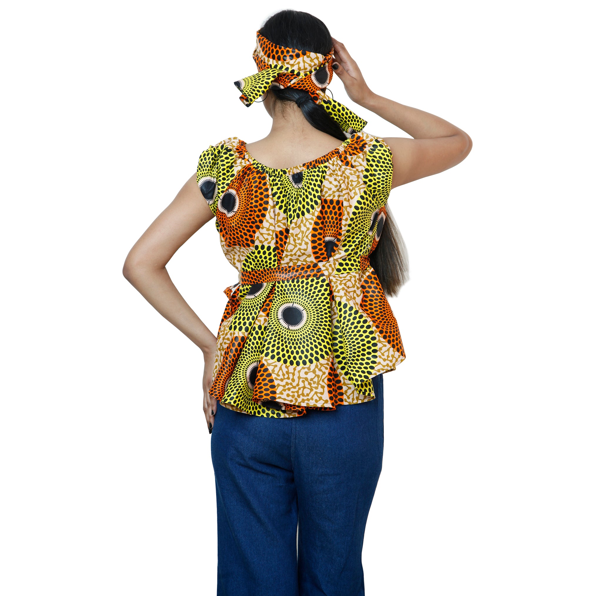 Women's African Printed Short Sleeve Peplum Top FI-2033