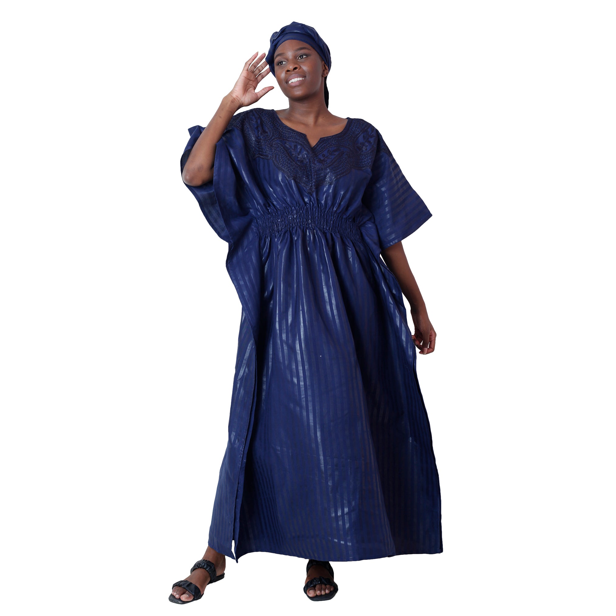 Women's Short Sleeve Smocking Waist Maxi Dress -- FI-7010