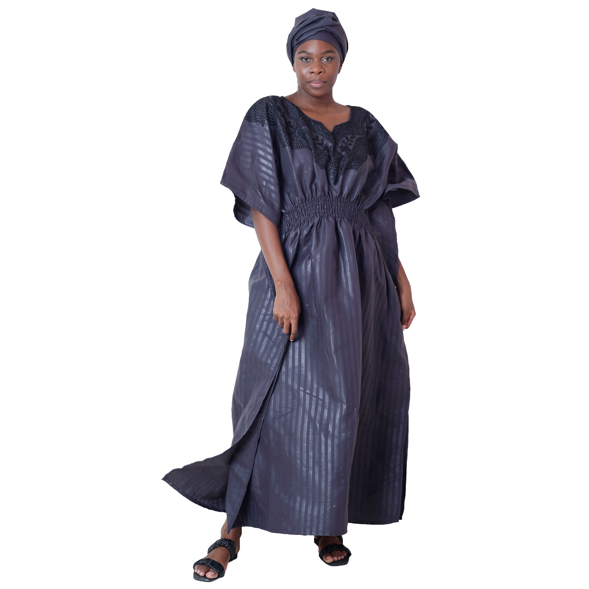 Women's Short Sleeve Smocking Waist Maxi Dress -- FI-7010