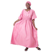 Women's Short Sleeve Smocking Waist Maxi Dress -- FI-7010
