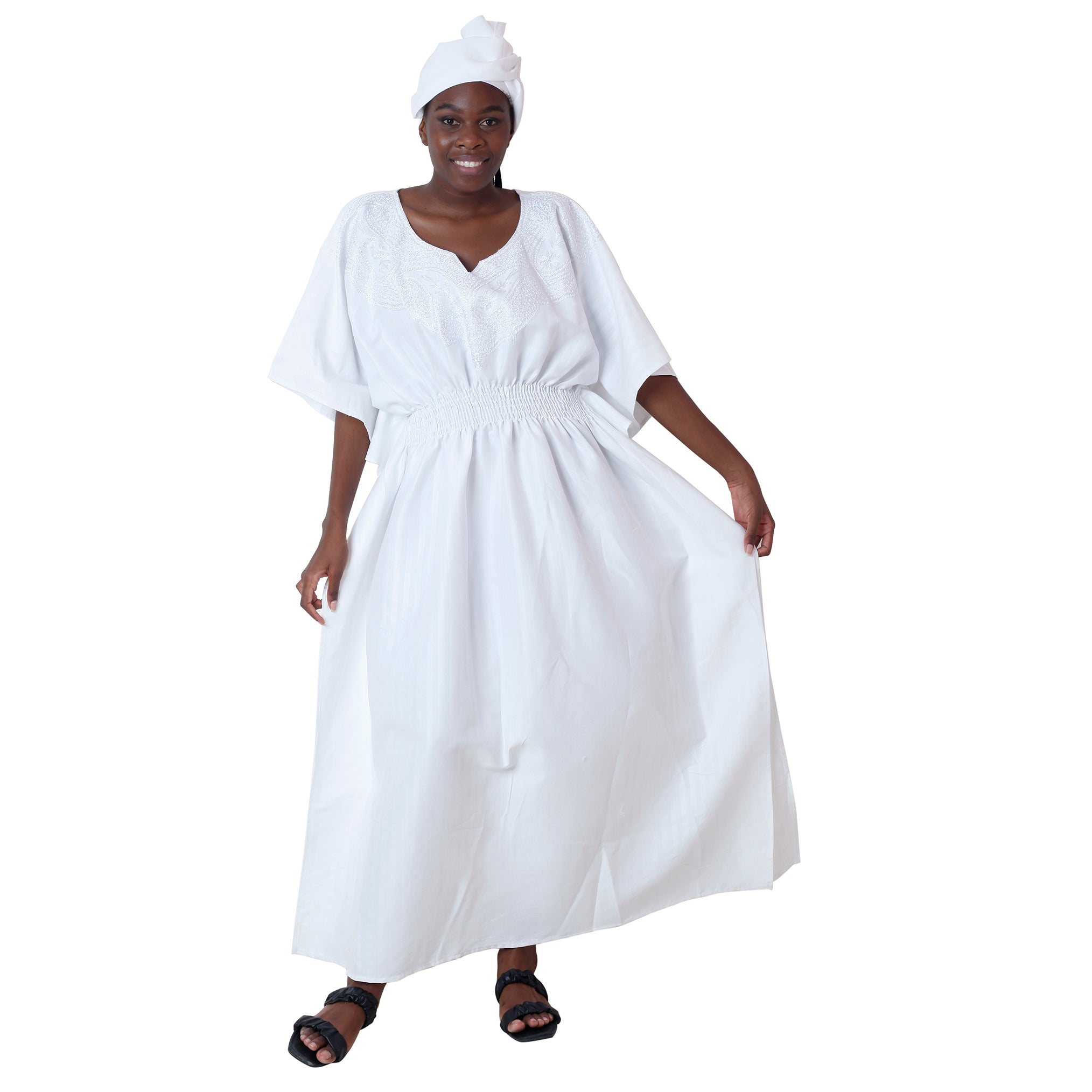 Women's Short Sleeve Smocking Waist Maxi Dress -- FI-7010
