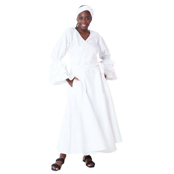 Women's Denim Ruffle Sleeve Wrap Dress -- FI-DN70 FS