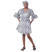 Women's Ruffle Sleeve Short Wrap Dress with Headwrap -- FI-73P