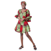 Women's Ruffle Sleeve Short Wrap Dress with Headwrap -- FI-73P