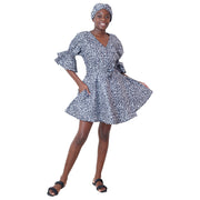 Women's Ruffle Sleeve Short Wrap Dress with Headwrap -- FI-73P