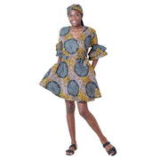 Women's Ruffle Sleeve Short Wrap Dress with Headwrap -- FI-73P