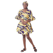 Women's Ruffle Sleeve Short Wrap Dress with Headwrap -- FI-73P