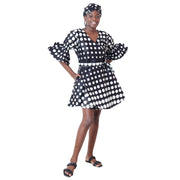 Women's Ruffle Sleeve Short Wrap Dress with Headwrap -- FI-73P