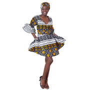 Women's Ruffle Sleeve Short Wrap Dress with Headwrap -- FI-73P