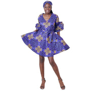 Women's Ruffle Sleeve Short Wrap Dress with Headwrap -- FI-73P