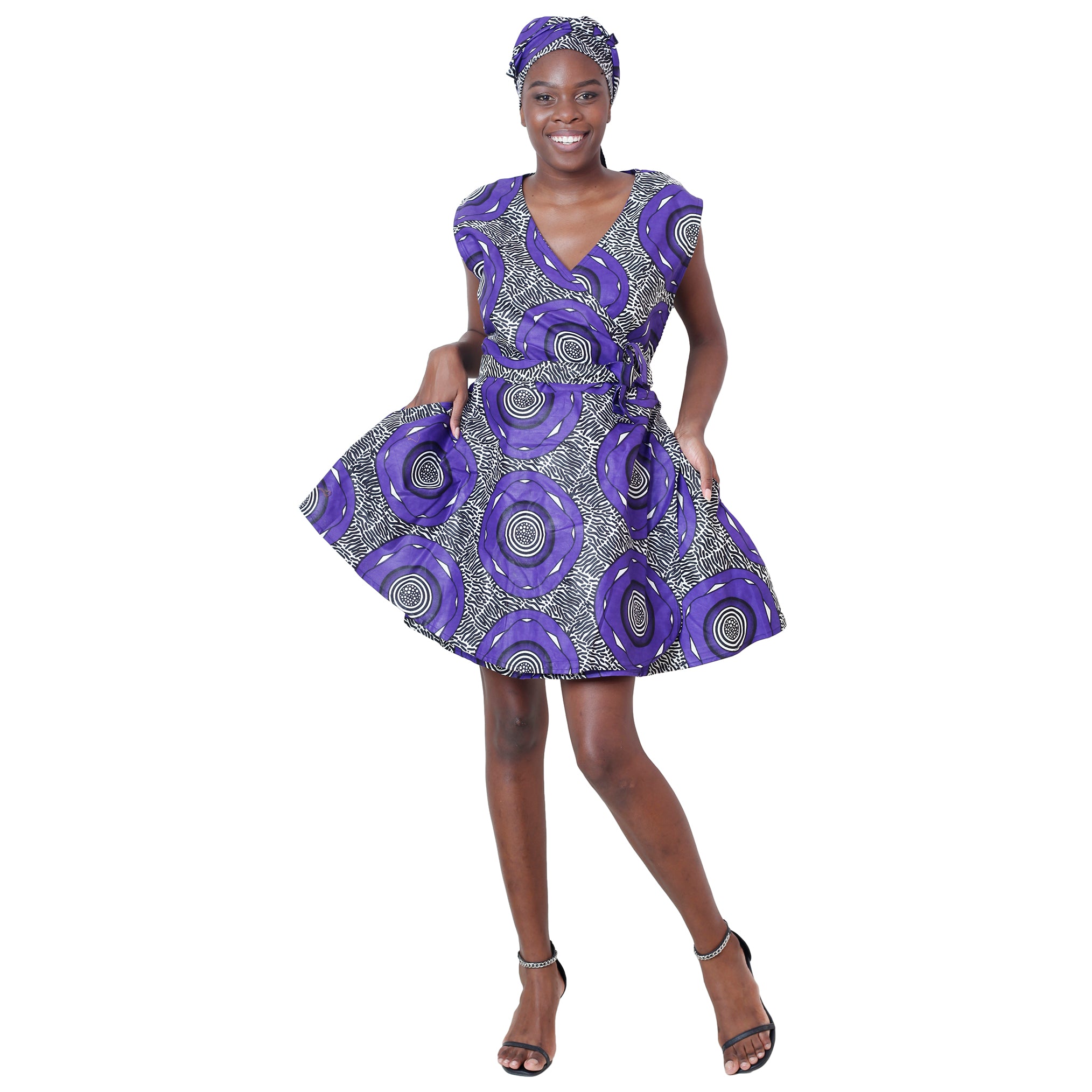 Women's African Print Sleeveless Mini Wrap Dress