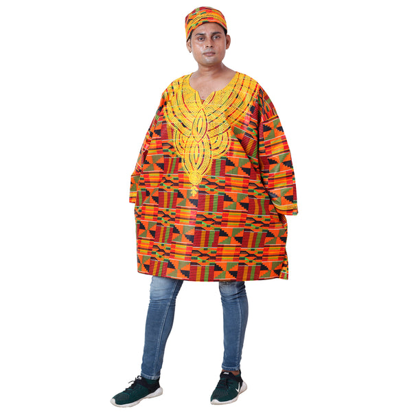 Men's African Print Super Plus Size Shirt with Hat -- FI-P15