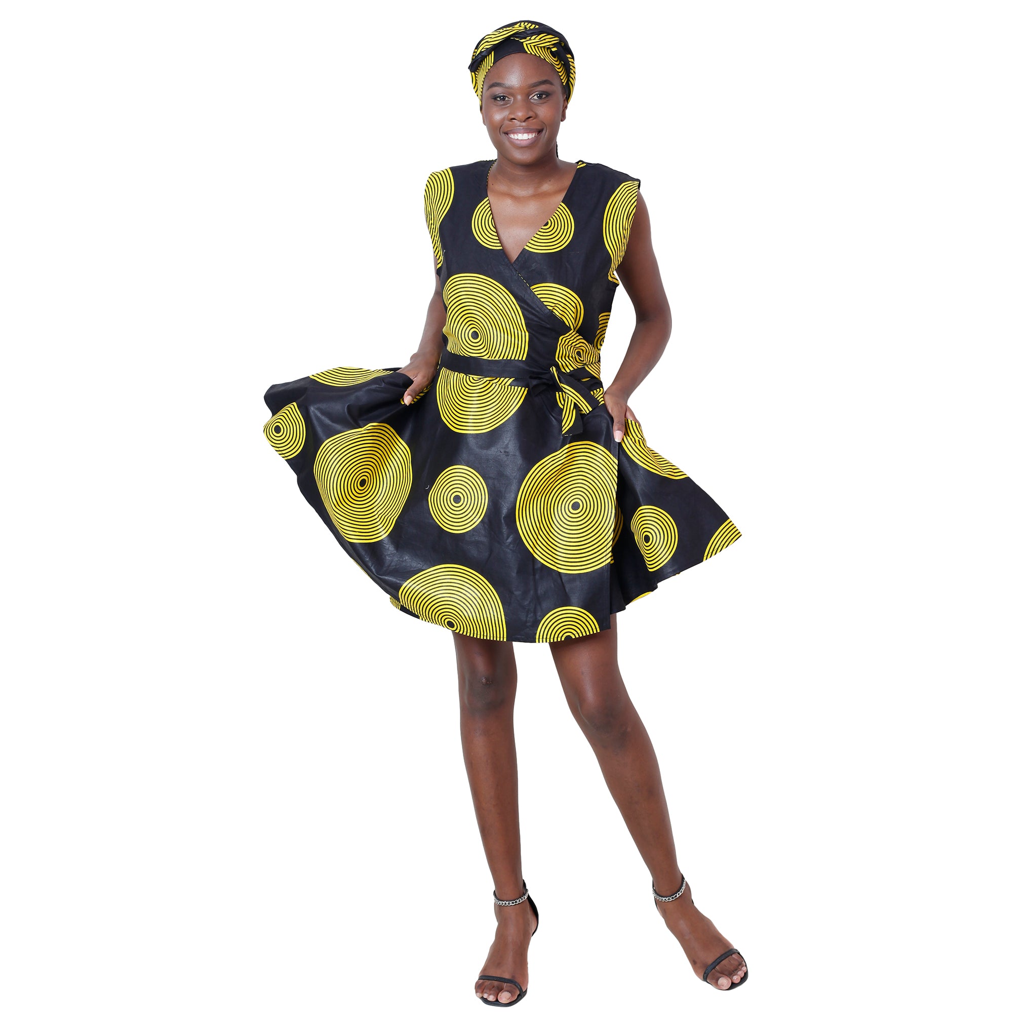 Women's African Print Sleeveless Mini Wrap Dress -- Fi-3051 Women's African Print Sleeveless Mini Wrap Dress -- Fi-3051