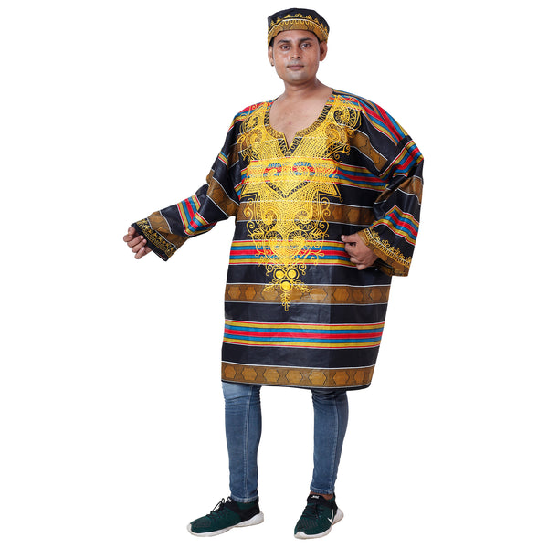 Men's African Print Super Plus Size Shirt with Hat -- FI-P15