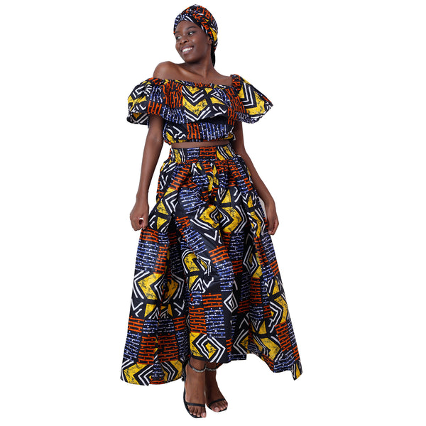 Women's Off Shoulder Crop Top with Pants Skirt -- FI-3012