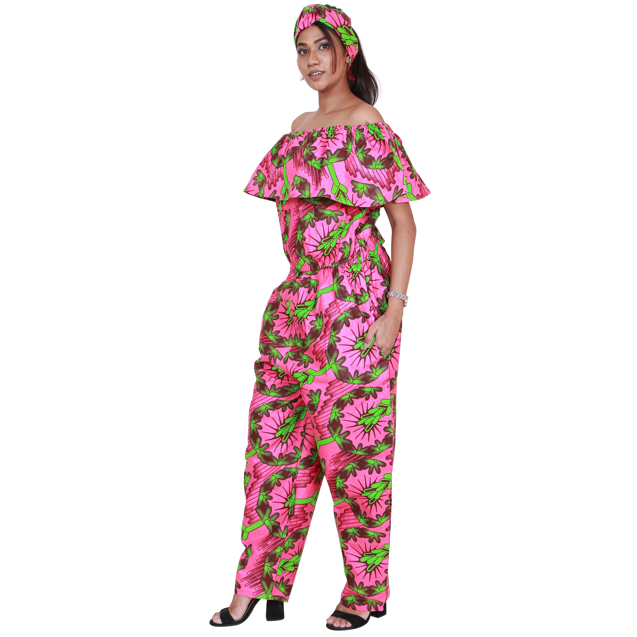 Women's African Print Off Shoulder Jumpsuit -- FI-3061P