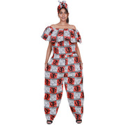 Women's African Print Off Shoulder Jumpsuit -- FI-3061P