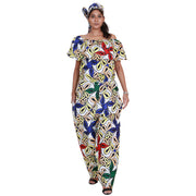 Women's African Print Off Shoulder Jumpsuit -- FI-3061P