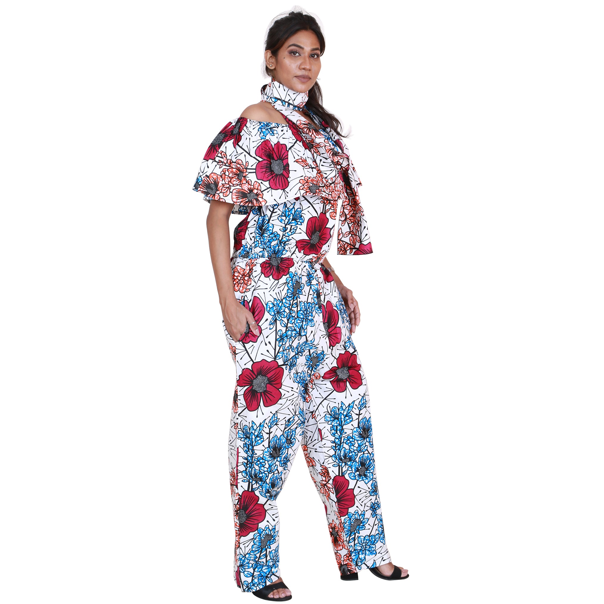 Women's African Print Off Shoulder Jumpsuit -- FI-3061P