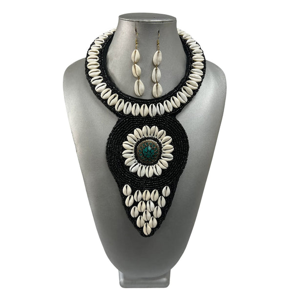Women's Beaded Cowrie Shell Necklace Set