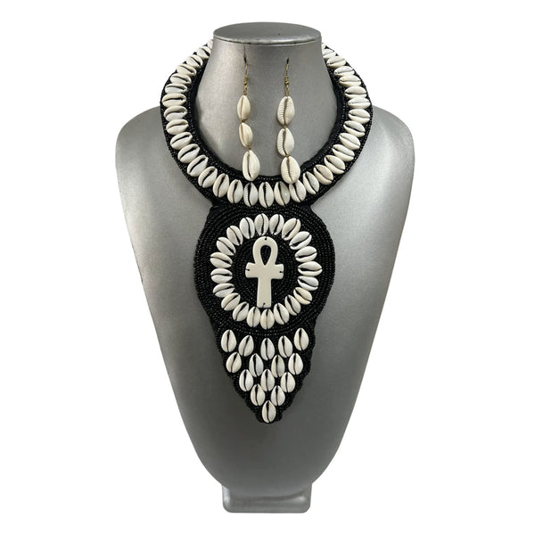 Women's African Symbol Cowrie Shell Necklace Set