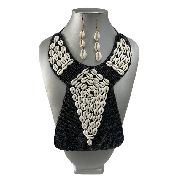 Women's Square Beaded Cowrie Shell Necklace Set