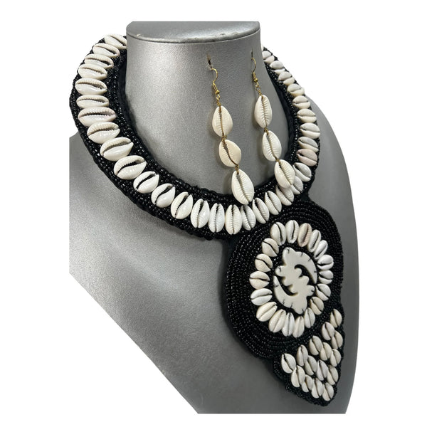 Women's Gye Nyame Symbol  Cowrie Shell Necklace Set
