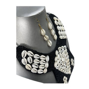 Women's Square African Symbol Cowrie Shell Necklace Set