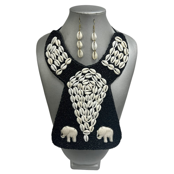 Women's Square Elephant Cowrie Shell Necklace Set