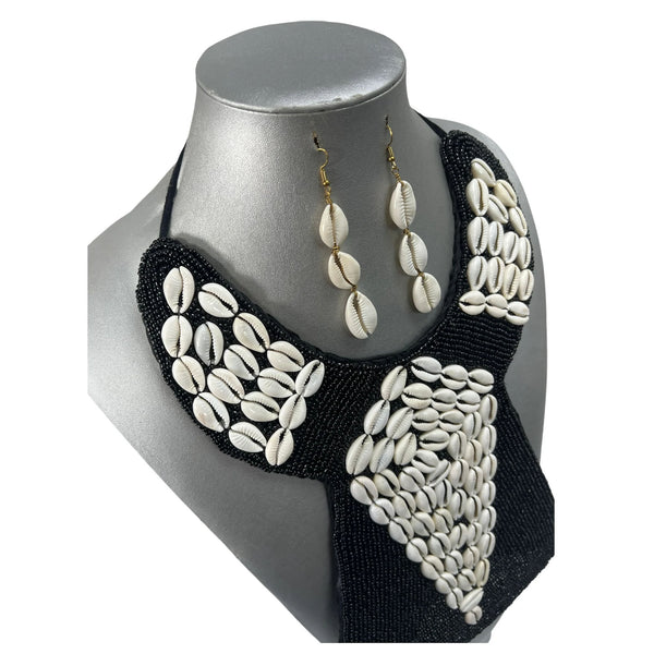 Women's Square Beaded Cowrie Shell Necklace Set