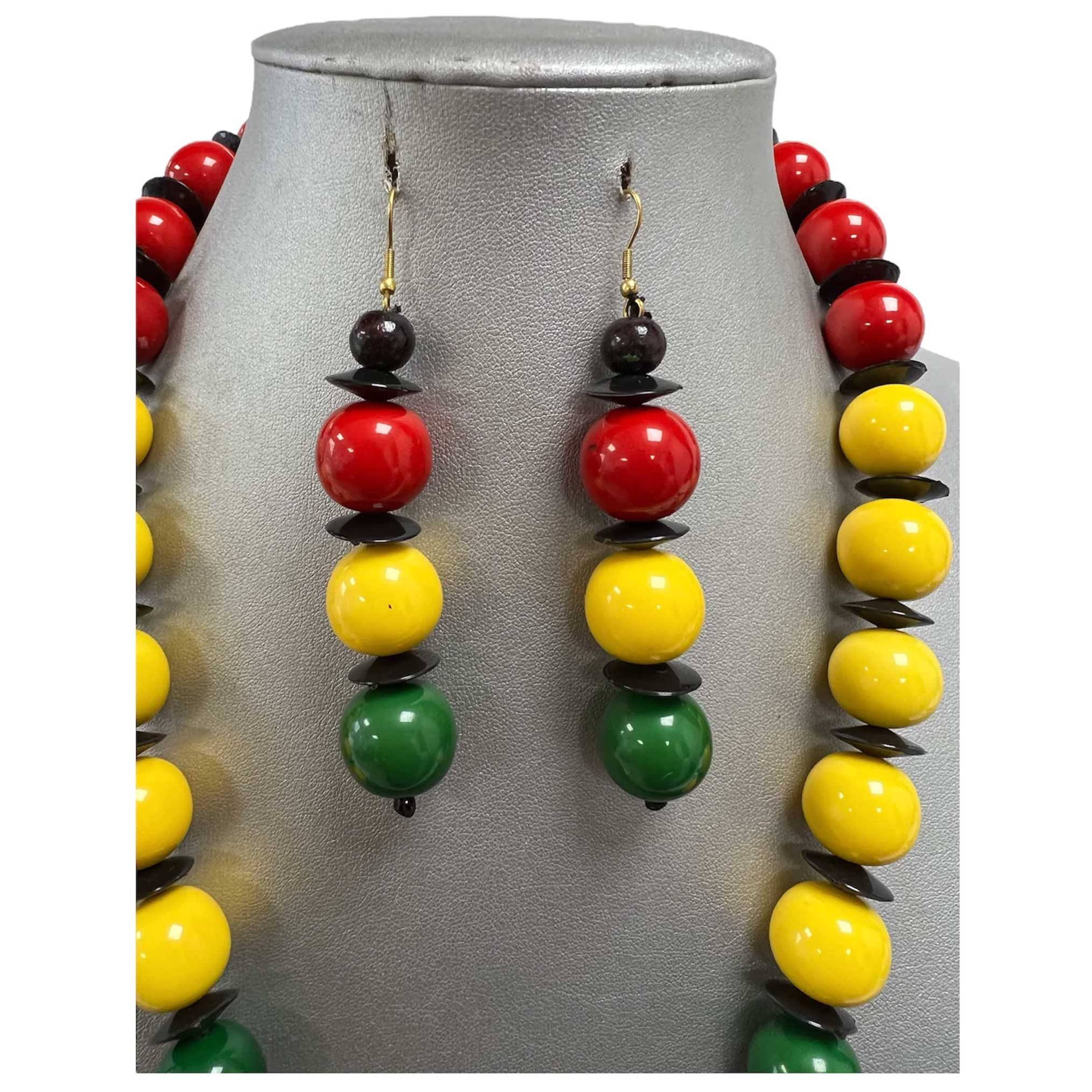 Women's Rasta Beaded Lion Pendant Necklace Set