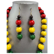Women's Rasta Beaded Lion Pendant Necklace Set