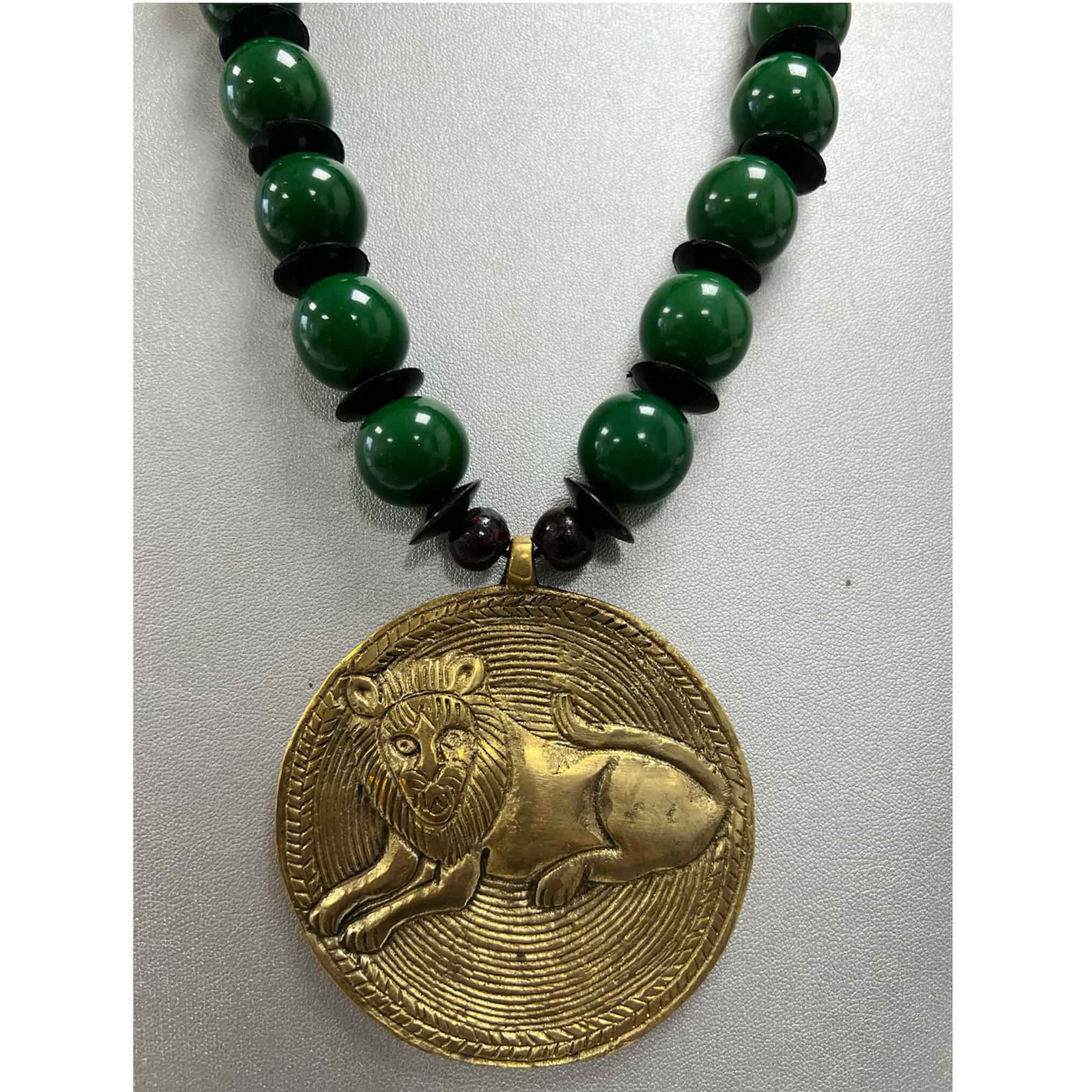 Women's Rasta Beaded Lion Pendant Necklace Set