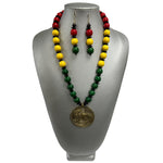 Women's Rasta Beaded Lion Pendant Necklace Set