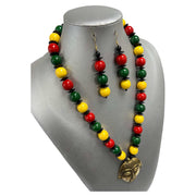 Women's Rasta Beaded Face Pendant Necklace Set