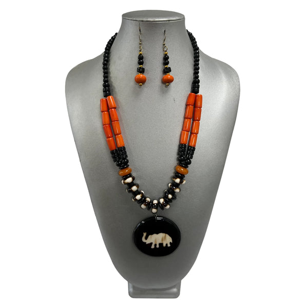 Women's Beaded Elephant Pendant Necklace Set