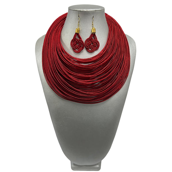 Women's Solid Multiple Layer Necklace and Earring Set front look