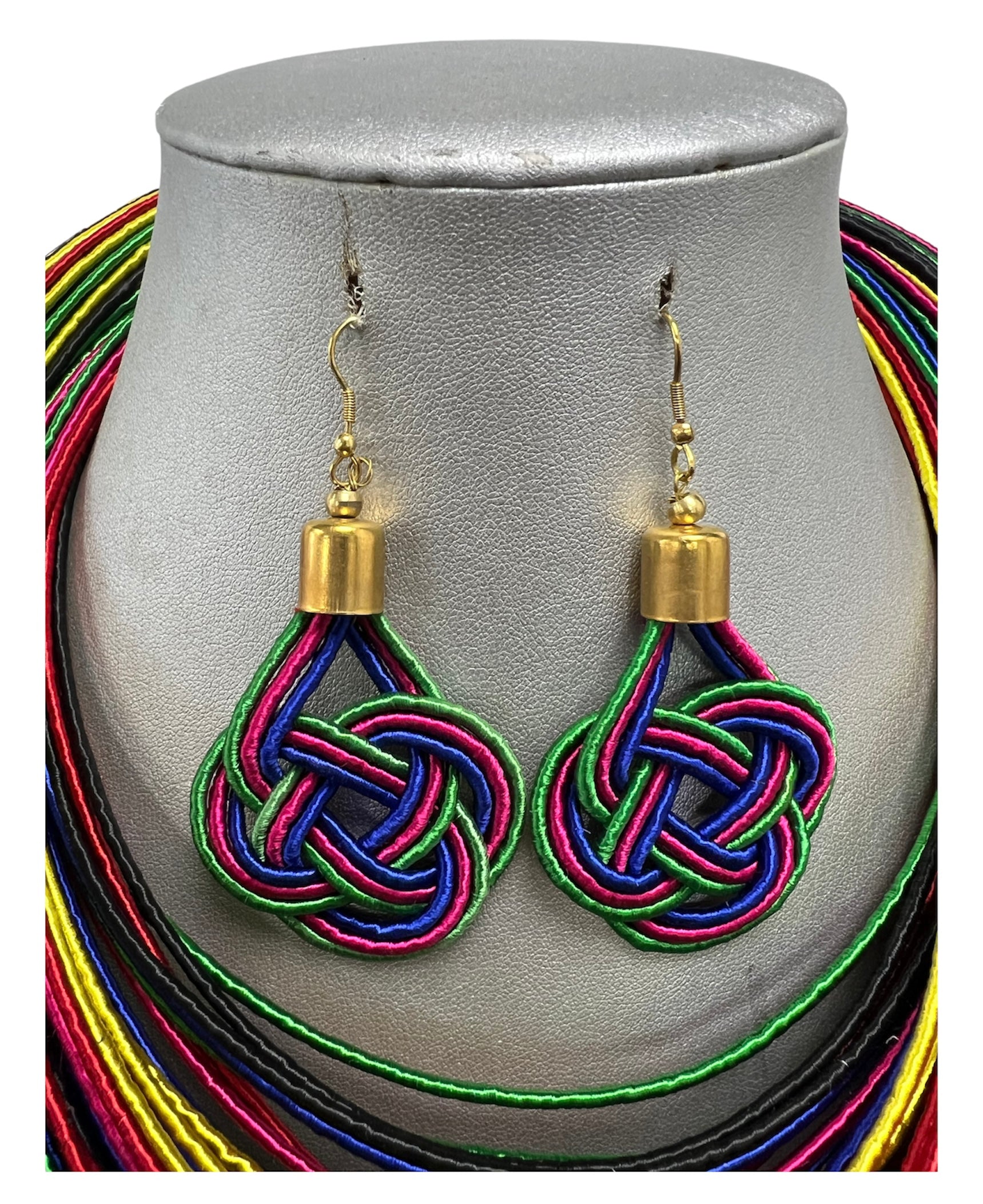 Women's Multicolor Multiple Layer Necklace and Earring Set