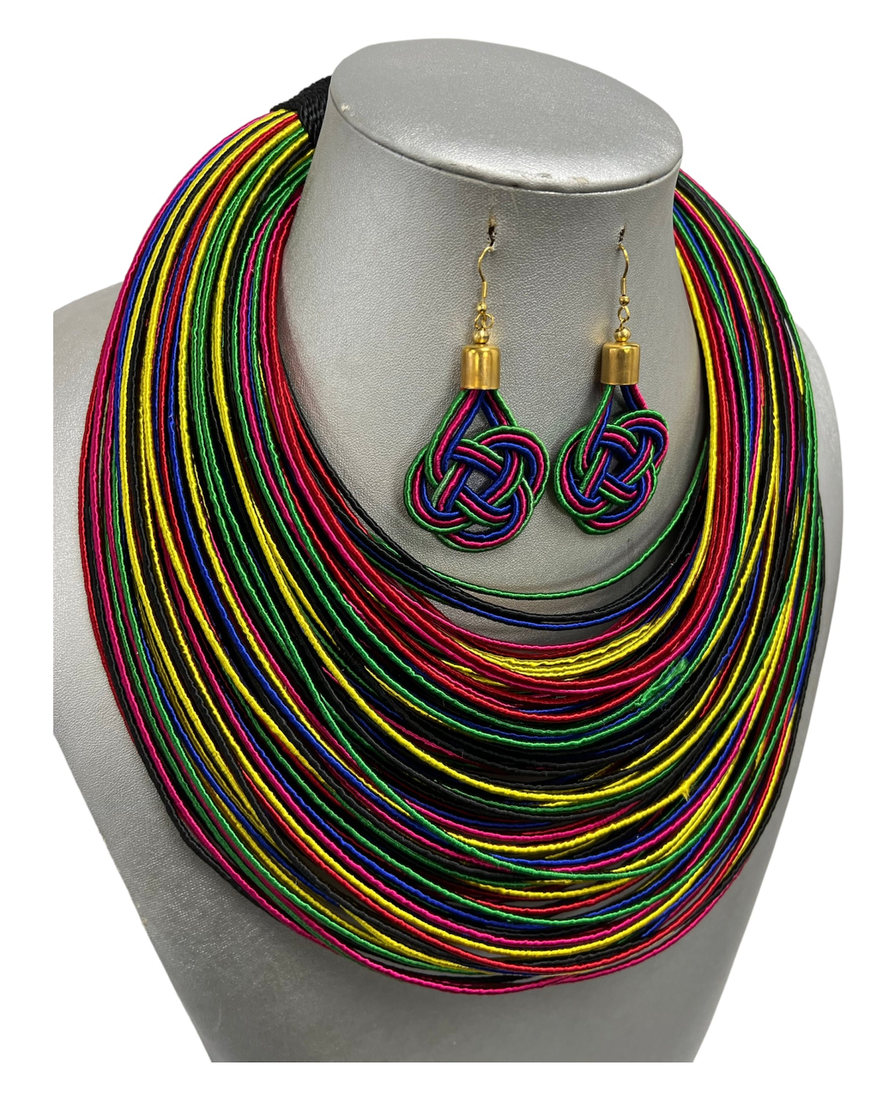Women's Multicolor Multiple Layer Necklace and Earring Set