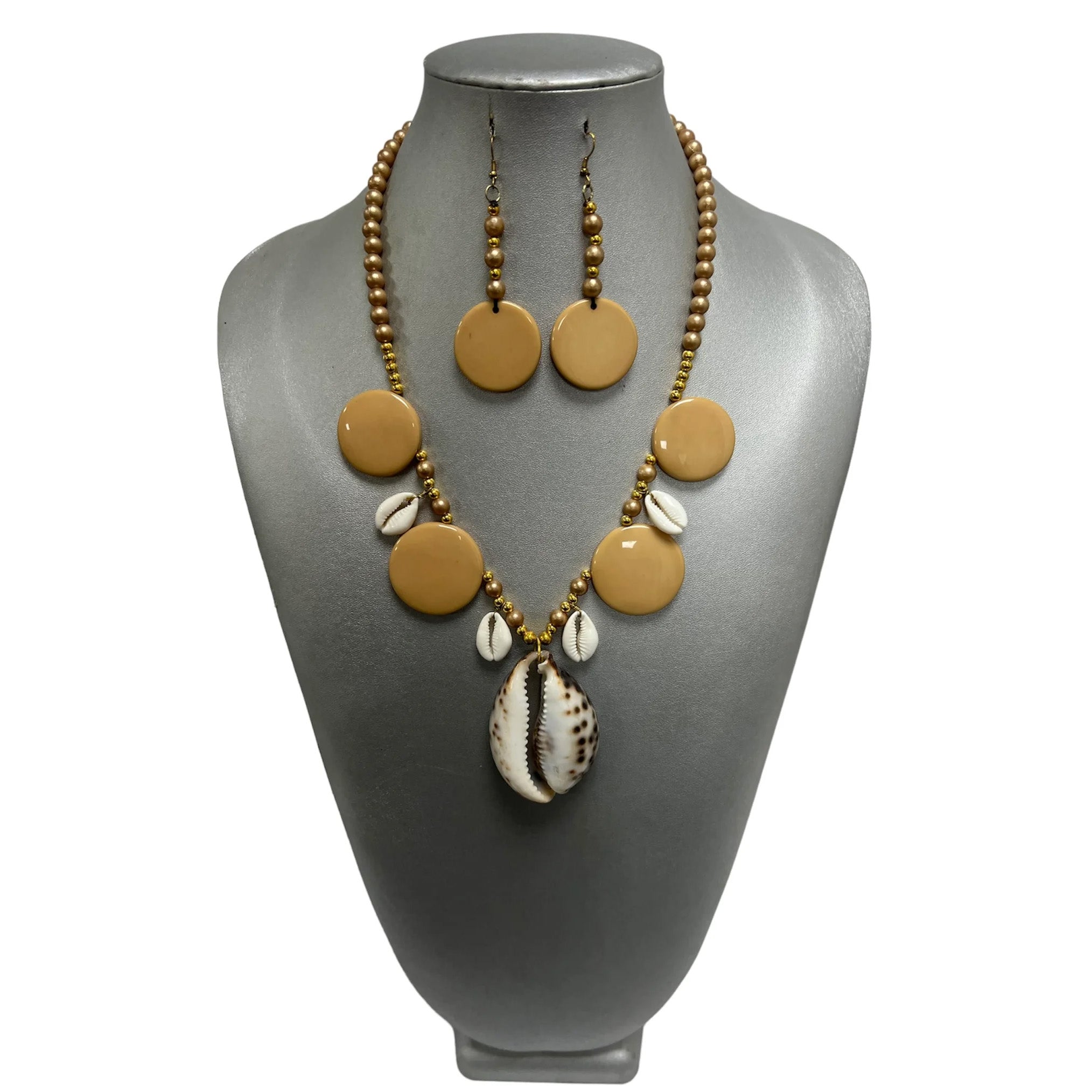 Women's Disc and Cowrie Shell Pendant Necklace Set